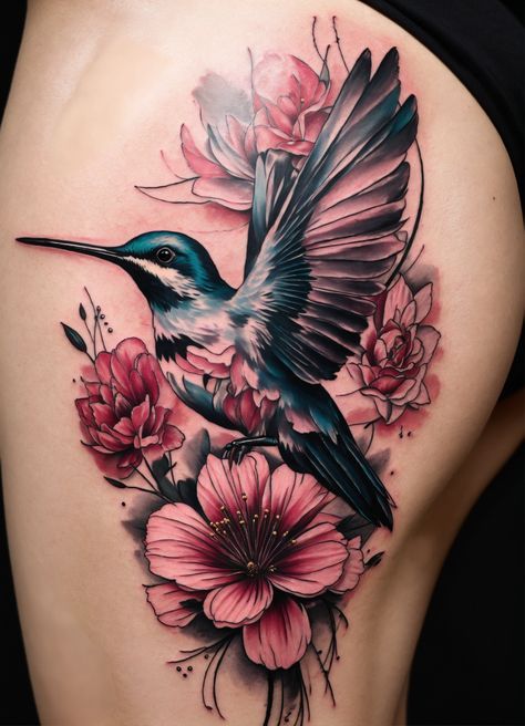 Hummingbird Sleeve Tattoo, Hummingbird Tattoo Black, Hummingbird Flower Tattoos, Indian Tattoo Design, Any Tattoo, Yellow Rose Tattoos, Men Tattoos Arm Sleeve, Tasteful Tattoos, Hummingbird Flowers