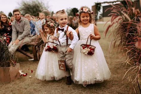 Fall Wedding Flower Girl, Fall Flower Girl, Fall Flower Girl Dresses, Maroon Bridesmaid, Maroon Bridesmaid Dresses, Kansas Wedding, Boho Wedding Ring, Boho Flower Girl, Neutral Wedding Colors