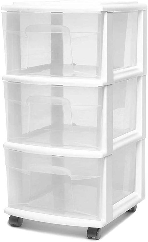 Amazon.com: HOMZ 3 Drawer Medium Storage Cart, Set of 1, White: Home & Kitchen Media Storage Tower, Kitchen Junk Drawer, Drawer Cart, Plastic Storage Drawers, Organization Cart, 3 Drawer Storage, Plastic Drawer, Rolling Storage, Organization Storage