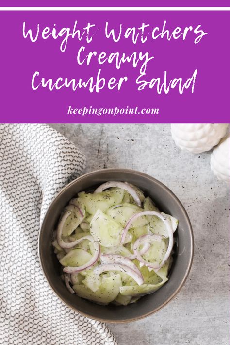 Creamy Cucumber Salad – WW (Weight Watchers) Freestyle Healthy Cucumber Salad, Weight Watchers Salad, Bagel Spread, Keeping On Point, Cucumber Sandwich, Weight Watchers Lunches, Mini Bagels, Weight Watchers Soup, Creamy Cucumber Salad