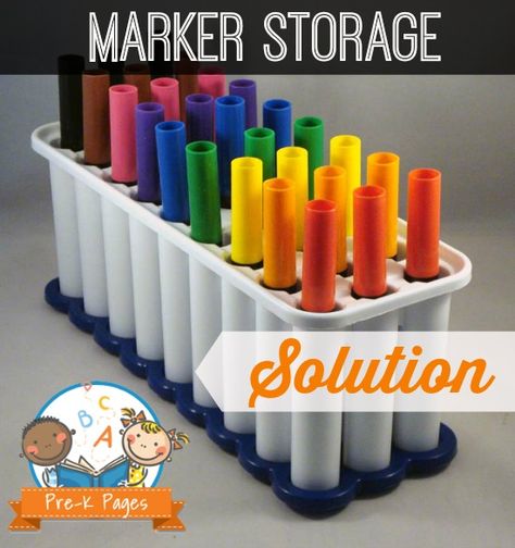 Classroom Marker Storage Solution Marker Organization, Preschool Storage, Preschool Organization, Pre K Pages, Marker Storage, Writing Area, Classroom Storage, Preschool Arts And Crafts, Homeschool Organization