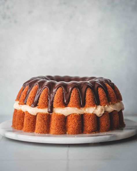 Boston Cream Bundt Cake — The Boy Who Bakes The Boy Who Bakes, Chocolate Ganache Glaze, Sea Salt Chocolate, Boston Cream Pie, Boston Cream, Cookie Spread, Custard Filling, Salted Chocolate, Chocolate Fondant