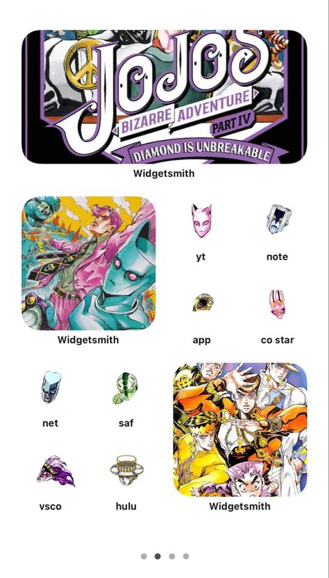 jjba homescreen layout idea! #jojosbizarreadventure #jojo #homescreen Jjba Ios 16 Wallpaper, Jojo Homescreen Layout, Jojo Phone Theme, Jojo Themed Phone, Arcane Homescreen Layout, Jojo Homescreen, Jjba Phone Layout, Jjba App Icons, Jjba Homescreen