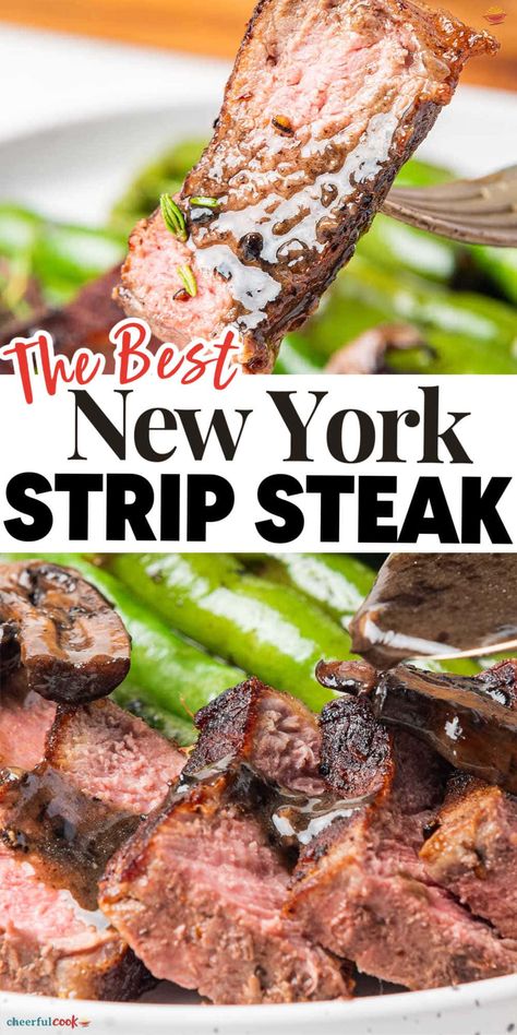 Crockpot New York Strip Steak, Bone In Ny Strip Steak Recipe, New York Strip Steak Bites, My Strip Steak Recipes, Kc Strip Steak Recipe, Strip Steak Recipe Oven, New York Steak Recipe, Ny Strip Steak Recipes, Mushrooms And Green Beans