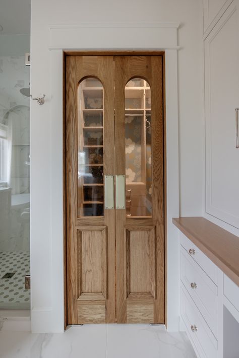 Fixer Upper Cottage Double Hinged Doors, Wood Internal Doors, Hallway Laundry Door Ideas, Swinging Doors Kitchen Farmhouse, French Doors Into Bathroom, Closet With Double Doors, Floor To Ceiling Sliding Doors, Pantry With French Doors, Cafe Door Closet