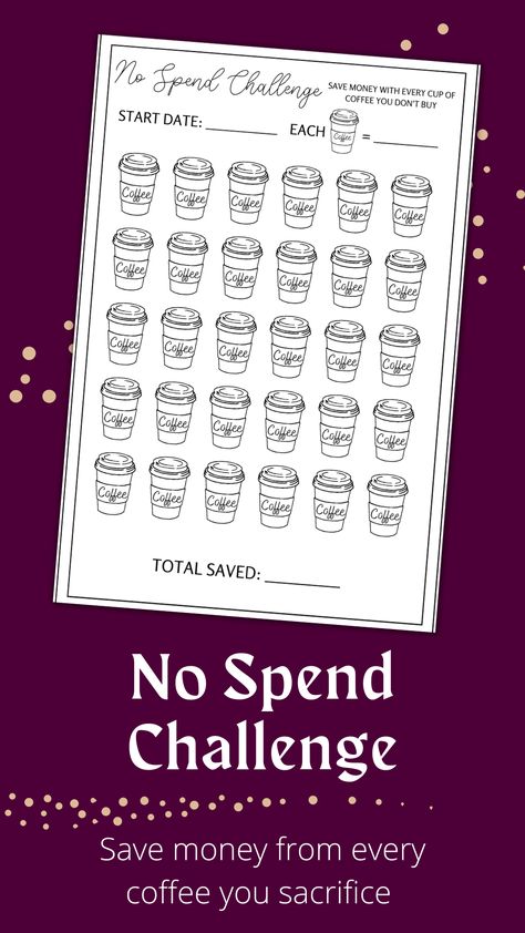 Coffee Printable, Printable Tracker, No Spend, No Spend Challenge, Coffee Icon, No Coffee, Spending Habits, Financial Wellness, Savings Challenge