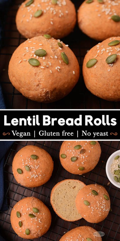 Red Lentil Bread (Gluten free Vegan) Potato Lentil Recipes, Red Lentil Cakes, Lentil Loaf Vegan Easy, Red Lentil Bread Rolls, Recipe With Red Lentils, Red Lentil Rolls, Lentil Bread Vegan, Red Lentil Flour Recipes, Gluten Free Lentil Recipes