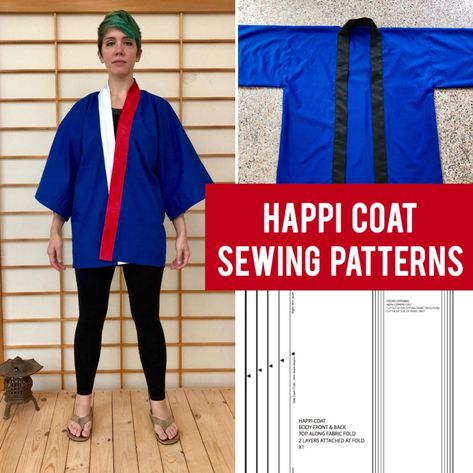 Cosplay Sewing Pattern // Happi Coat // DIY Template | Etsy Kimono Jacket Pattern, Japanese Coat, Cosplay Sewing, Japanese Festival, Kimono Japan, Coat Pattern Sewing, Japanese Clothing, Vintage Crochet Pattern, Kimono Pattern