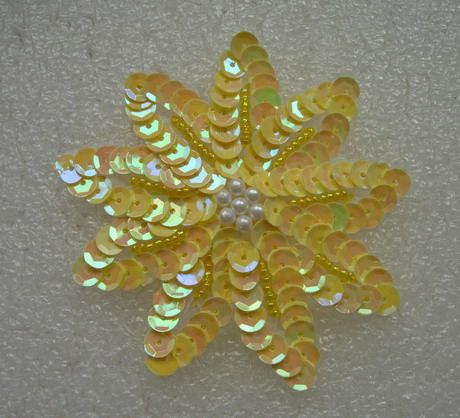 FW29 Petals Flower Sequin Bead Applique Yellow Iris 5pcs Sequin Flowers Embroidery, Sequence Flower Embroidery, Aari Buttas, Pola Payet, Sequins Flowers, Small Flower Design, Bead Applique, Yellow Iris, 3d Applique