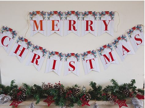 Free Printable Merry Christmas Banner - make your own Merry Christmas banner! Our floral evergreen design is the perfect rustic Christmas decor this season! Merry Christmas Banner Printable, Free Printable Christmas Signs, Christmas Banner Printable, Christmas Banner Diy, Merry Christmas Printable, Easter Printables Free, Merry Christmas Banner, Christmas Bunting, Christmas Banner