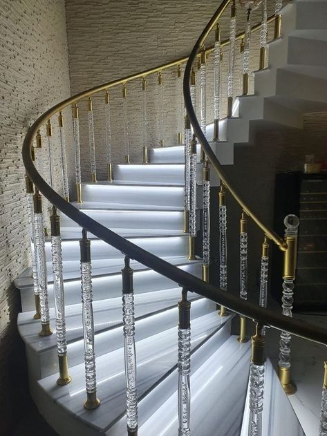 Acrylic Railing, Modern Glass Railing, Staircase Glass Railing, Glass Railing Design, Staircase Glass, Steel Railing Design, Railing Designs, Staircase Interior Design, Stair Rails