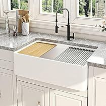 Concrete Farmhouse Sink, Sink With Accessories, Kitchen Remodel Plans, Farmhouse Sinks, Kitchen Sinks Farmhouse, White Kitchen Sink, Farmhouse Kitchen Sink, Apron Sink Kitchen, Farmhouse Apron