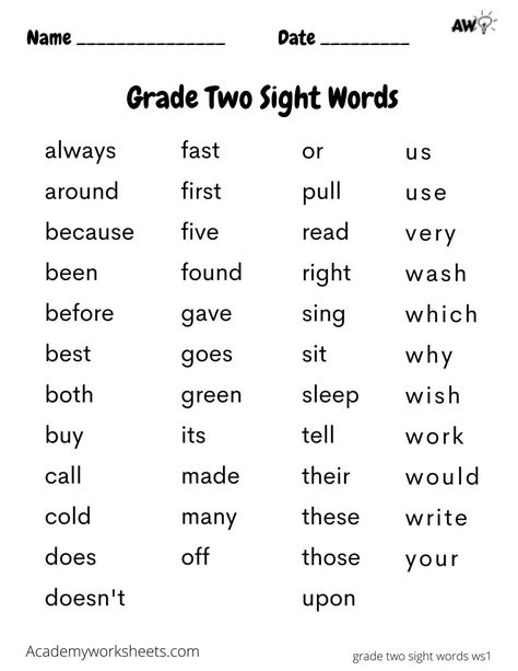 Grade 2 Sight Words, 2nd Grade Sight Words, Sight Word Worksheets Free, Alphabetical Order Worksheets, Second Grade Sight Words, Sight Words Worksheets, Words Worksheet, Spelling Words List, Pre Primer Sight Words