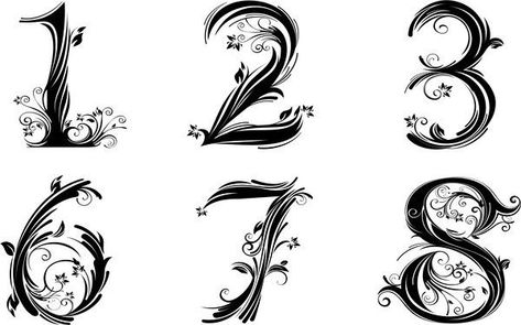 Numbers Script Numbers Tattoo, Seven Tattoo Number, Tattoo Numbers Fonts, 13 Tattoo Number Ideas, Number 13 Tattoos, Tattoo Number Fonts, Fonts Numbers, Fancy Numbers, Number Tattoo Fonts