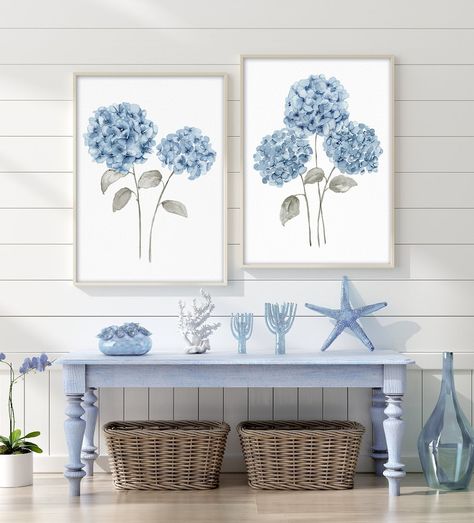 Light Blue Rooms, Gray Artwork, Royal Flowers, Hydrangea Art, Painting Set Of 2, Hydrangeas Art, Grey Artwork, Watercolor Hydrangea, Hydrangea Painting