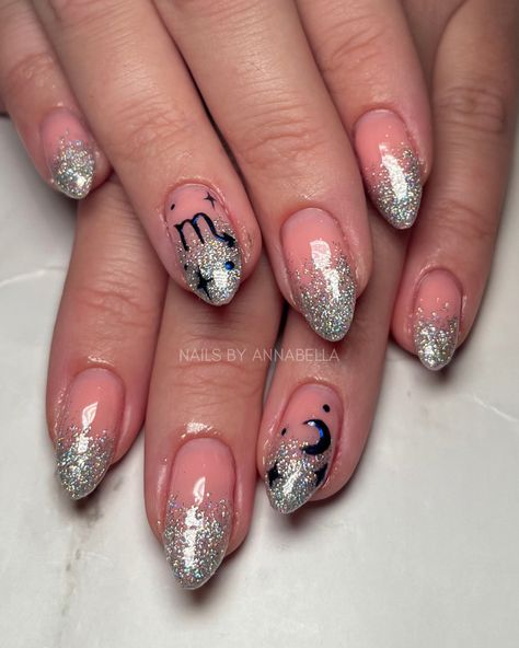 Bday Nails Scorpio, Scorpio Birthday Nails Designs, Scorpio Nails Acrylic Design, Acrylic Nail Designs Scorpio, Birthday Nail Set Ideas Scorpio, Nails With Scorpio Sign, November Birthday Nails, Scorpio Nail Ideas, Birthday Nails Scorpio