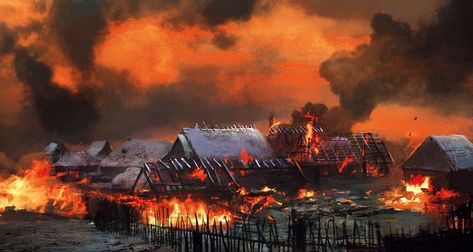 Burning Village Art, Burning Village, The 10th Kingdom, Village Map, Village Art, Hunting Art, Tabletop Rpg Maps, Landscape Concept, Fire Art