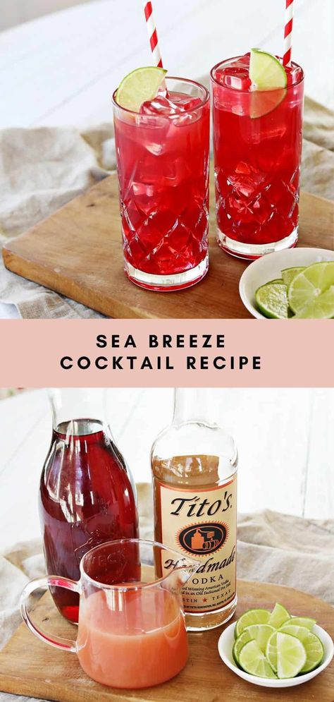 Sea Breeze Cocktail - A Beautiful Mess Cocktails Using Vodka, Sea Breeze Cocktail, A Beautiful Mess, Grapefruit Juice, Highball Glass, Lime Wedge, Beautiful Mess, Cranberry Juice, Sea Breeze