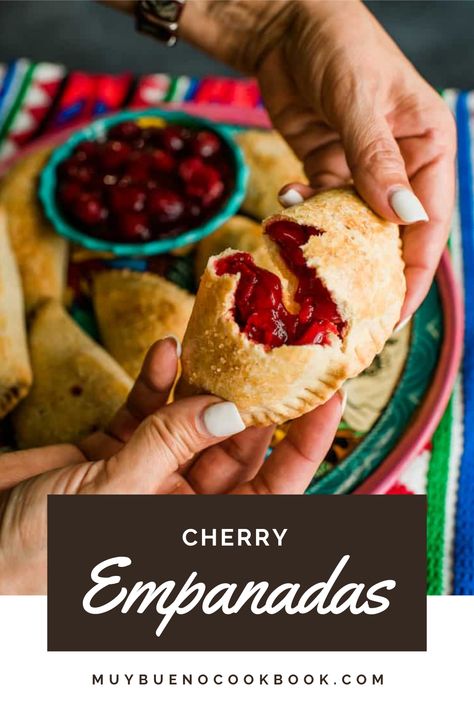 Delicious sweet cherry pies you can hold in your hand – what could be better? That’s right – we are talking about Cherry Empanadas. #cherryempanads #cherry #empanadas #mexican #mexicanrecipe #muybueno | muybuenocookbook.com @muybueno Cherry Empanadas, Cherry Pies, Cherry Hand Pies, Sweet Cherry Pie, Canning Cherry Pie Filling, Canned Cherries, Homemade Dough, Empanadas Recipe, Frozen Puff Pastry