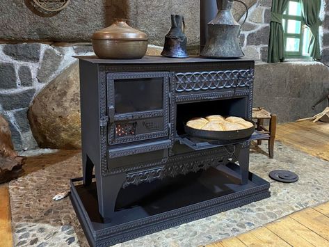 Extra Large Wood Stove with Fireplace, Handmade Custom Oven, Cooking Stove Cabin | eBay Old Stoves Vintage Country Kitchens, Diy Wood Stove Surround, Modern Farmhouse Wood Stove, Wood Stove Oven, Wood Cooking Stove, Wood Cook Stove Kitchen, Indoor Wood Stove, Cast Iron Wood Stove, Wood Stove Surround