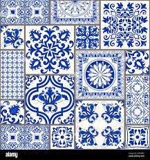 Set of tiles Azulejos in blue, white. Original traditional Portuguese and Spain decor. Ceramic tile in talavera style. Gaudi mosaic. Vector Stock Vector Image & Art - Alamy Blue Pottery Designs, Gaudi Mosaic, Scrapbook Printables Free, Style Tiles, Patchwork Tiles, Floral Composition, Delft Tiles, Majolica Pottery, Print Design Art