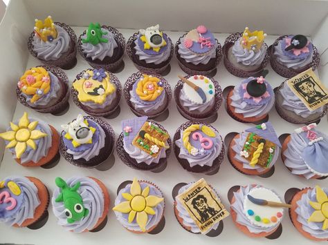 Tangled theme cupcakes Tangled Theme Cupcakes, Tangled Rapunzel Cupcakes, Tangled Themed Birthday Cake, Tangled Birthday Cupcakes, Rapunzel Themed Birthday Party Food, Rapunzel Cupcakes Ideas, Tangled Theme Food, Tangled Cupcakes Ideas, Tangled Themed Desserts