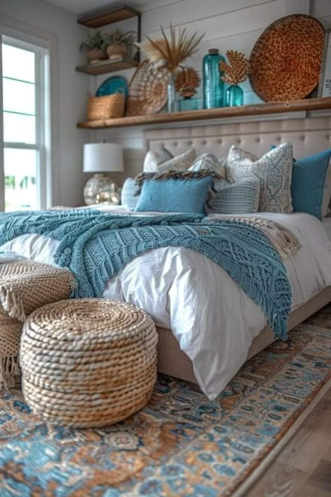 Nautical Bathroom Decor Ideas, Modern Coastal Bedroom Ideas, Aqua Bedrooms, Costal Bedroom, Coastal Bedroom Ideas, Modern Coastal Bedroom, Bedroom 2024, Nautical Bathroom, Coastal Style Decorating