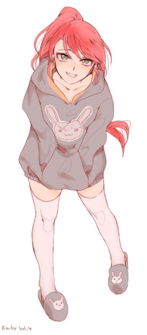 Pyrrha with Jaune's hoodie Rwby Jaune, Rwby Pyrrha, Team Jnpr, Chica Punk, Pyrrha Nikos, Rwby Bumblebee, Rwby Blake, Rwby Characters, Bunny Hoodie