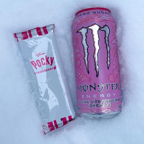 #monsterenergy #monster #zerosugar #beverages #drinks #ultrastrawberry #strawberry #pocky #snow Strawberry Monster Energy, Monster Energy Aesthetic, Monster Drink, Pink Monster, Y2k Scene, Yabba Dabba Doo, Monster Crafts, Monster Energy Drink, Emo Art