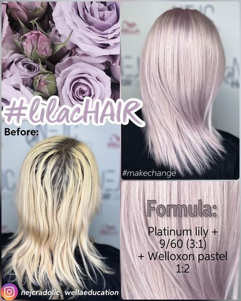 Pastel Blonde Hair, Lilac Hair Color, Lavender Hair Colors, Icy Blonde Hair, Blonde Bob Hairstyles, Hair Color Formulas, Violet Hair, Lilac Hair, Wella Hair