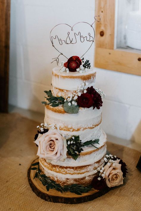 Barn Wedding Cake, Eucalyptus Wedding Flowers, Barn Wedding Cakes, Wisconsin Fall, Navy And Burgundy Wedding, Wedding Cake Centerpieces, Burgundy Wedding Flowers, Wedding Cake Flowers, Wedding Cake Navy