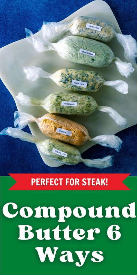 Follow these simple steps at home to learn how to make your very own compound butter! Compound butter is an easy way to add rich, delicious flavor to a meal, and it’s a condiment that’s much easier to make than most people think—it only takes 10 minutes with the help of a food processor! Choose from recipe variations like lemon herb, blue cheese, cilantro lime, sriracha, and more to create your ideal flavor profile. Butter Compound, Butter Ideas, Herbed Butter, Compound Butter Recipe, Flavored Butter Recipes, Butter Recipes Homemade, Butter Spreads, Compound Butters, Quick Pasta Dishes