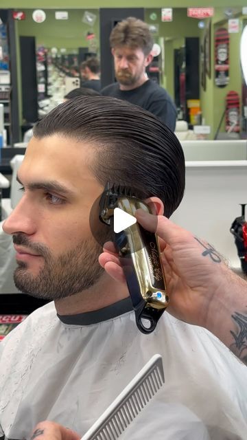 Low Top Fade Haircut, European Hairstyles For Men, Medium Length Slick Hairstyles, Brushed Back Hair Men, Fade Beard Style, Classic Side Part Men, Short Slicked Back Hair Men, Men Mid Length Hair, Men S Short Haircut