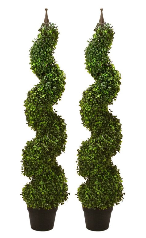 Amazon.com - TWO Pre-potted 47" Artificial Outdoor Indoor Spiral Boxwood Artificial Topiary Trees. In Plastic Pot - Spiral Topiary, Topiary Balls, Outdoor Topiary, Artificial Plants Indoor, Artificial Topiary, Artificial Plant Wall, Outdoor Trees, Artificial Lawn, Artificial Plants Outdoor