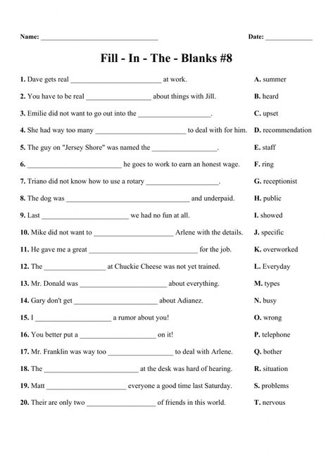 Fill In The Blanks Worksheets, Sentence Formation, Work For Students, Accounting Cycle, Angles Worksheet, Adjective Worksheet, The Sentence, Fill In The Blank, Spelling Words