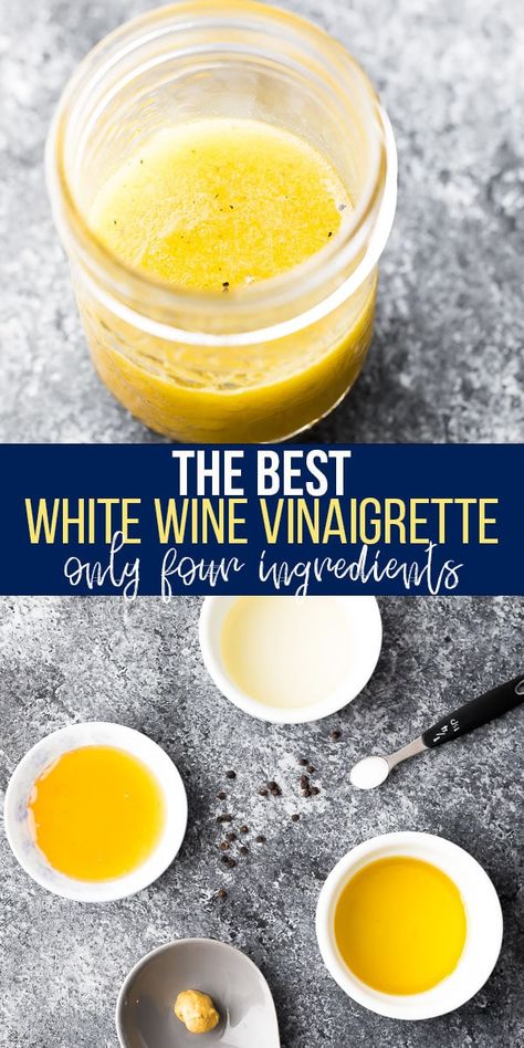 My all-time MOST USED white wine vinaigrette is tangy, slightly sweet, and the perfect all purpose vinaigrette for any salad. Prep a batch with simple pantry ingredients and store in the fridge for up to 2 weeks! #sweetpeasandsaffron #whitewinevinaigrette #vegan #simpleingredients #pantrystaples White Wine Vinaigrette, Sweet Peas And Saffron, White Wine Recipes, Salad Prep, Saffron Recipes, Vinegar Salad Dressing, Salad Dressing Recipes Healthy, Sweet White Wine, Vinaigrette Salad