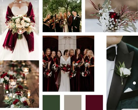 Emerald Green And Wine Red Wedding Theme, Pine Green And Burgundy Wedding, Emerald And Cranberry Wedding, Red Green And Black Wedding Theme, Winter Wedding Colors Emerald Green, Dark Red And Green Wedding Theme, Garnet And Emerald Wedding Colors, Emerald Green And Red Wedding Theme, Maroon Forest Green Wedding