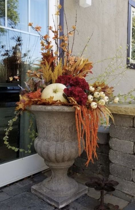 Classy Halloween, Birch Logs, Garden Urns, Fall Outdoor, Thanksgiving Christmas, Horticulture, Fall Season, Barn Door, Wrought Iron