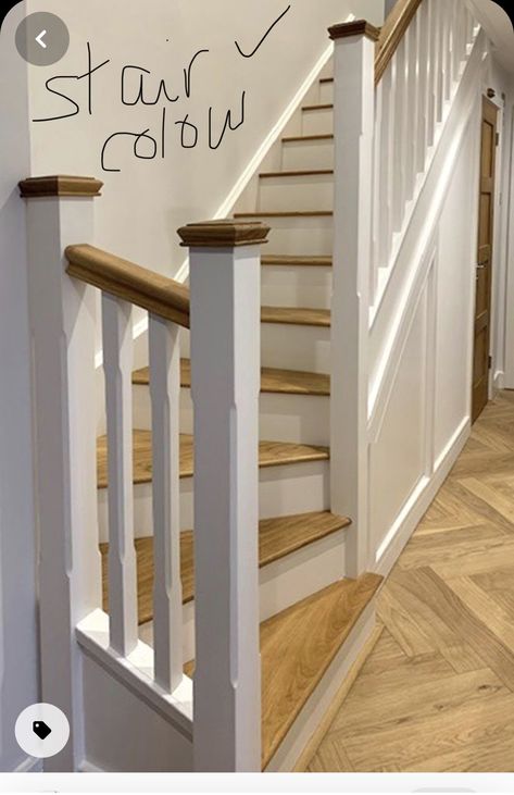 Staircase Oak And White, White And Wood Staircase, Cottage Staircase, Winder Staircase, Cottage Stairs, Staircase Manufacturers, White Staircase, Painted Staircases, Stairs Design Interior