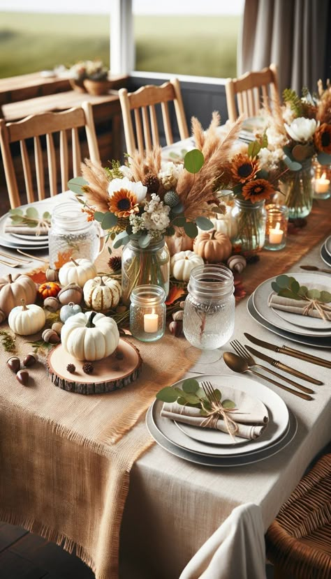 Fall Themed Party Table Decor, Fall Banquet Table Centerpieces, Bronze Cutlery, Thanksgiving Tablescapes Simple, Fall Table Decor Ideas, Thanksgiving Table Setup, Autumn Neutrals, Thanksgiving Dinner Table Setting, Autumn Gathering