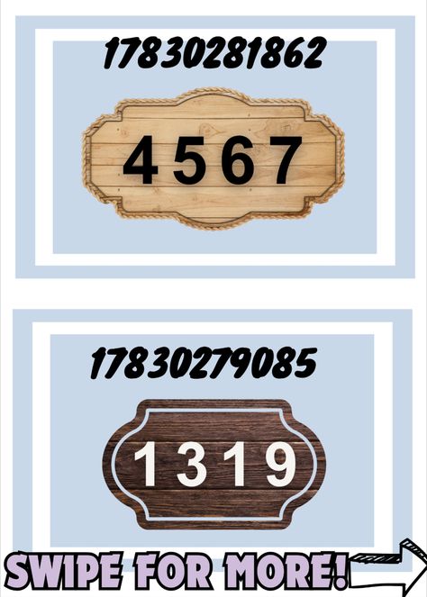 Hey everyone,

I hope you're all doing well! I just got back from a busy days. A lot of you have been requesting more house numbers so here it is; Hope you enjoy this decals <3 Bloxburg Chicken Coop, Bloxburg Camp Decals, Bloxburg Round Window Decals Codes, House Number Codes Bloxburg, Before You Knock Bloxburg Decal, Bloxburg Town Name Decals, Bloxburg Farm Decals, Home Decals Bloxburg, Bloxburg Sign Decal Codes