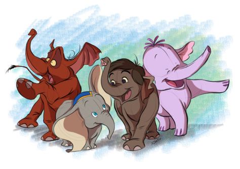 elephants!! Disney Elephant, Disney Crossover, Disney Crossovers, Disney Animals, Pinturas Disney, Disney Films, Disney Dream, Tarzan, Disney Fan Art