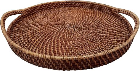 Wicker Serving Trays and Platters with Handles | Handcrafted Breakfast, Food, Dish, Coffee, Bread Serving Baskets for Home and Restaurants (18" Round (Brown)): Amazon.ca: Home & Kitchen Party Food Trays, Bread Serving Basket, Tray For Coffee Table, Coffee Bread, Large Serving Trays, Wooden Serving Boards, Coffee Tray, Breakfast Restaurants, Kitchen Tray