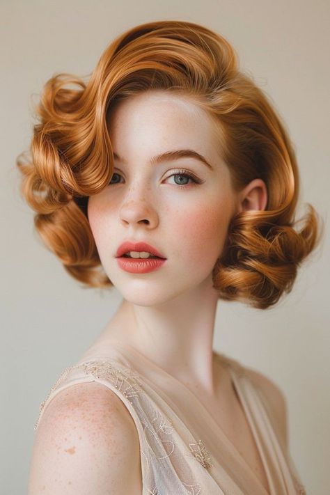 Vintage Style Short Hair, 50s Womens Hairstyles Short, Glamorous Short Hair, Vintage Hair Styles Short, Victorian Inspired Hair, Vintage Hair Styles Medium, Pinup Short Hair, Hollywood Glam Short Hair, Glam Hair Short