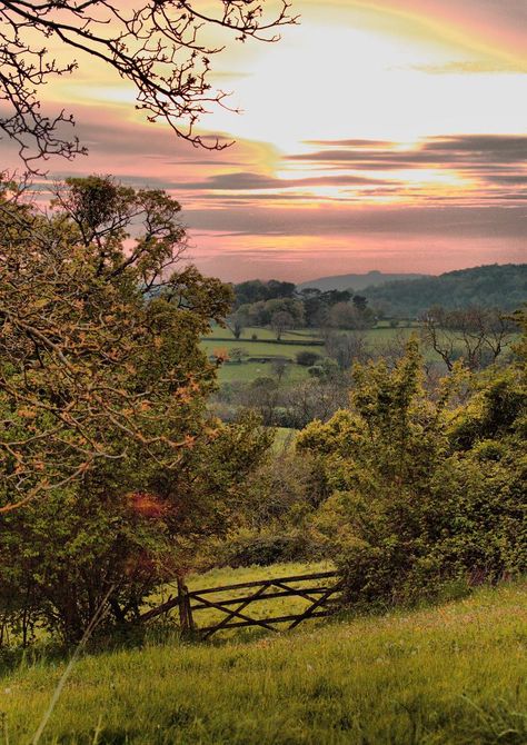 Hill View Aesthetic, Uk Sunset, Painted Landscapes, Countryside Aesthetic, Hill View, Pretty Scenery, Uk Landscapes, Cotswolds Cottage, Sunset Hills