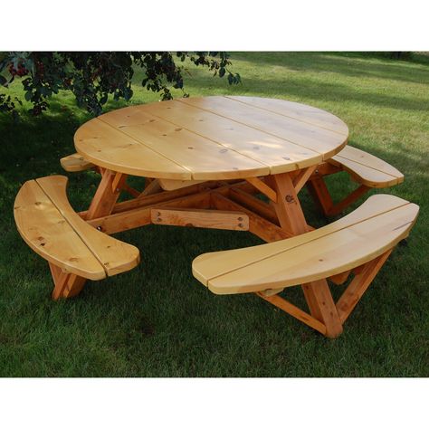 Moon Valley Cedar Works 56 in. Round Picnic Table Set Picnic Tables on PopScreen Yellow Picnic Table, Picnic Pavilion, Yellow Picnic, Round Picnic Table, Round Patio Table, Large Picnic, Northern White Cedar, Picnic Table Bench, Rain Chains