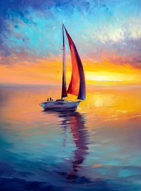 Sailing Painting, Painting On Canvas For Beginners, Canvas Painting For Beginners, Sailing Art, Sailboat Art, Canvas For Beginners, Sailboat Painting, Painting For Beginners, Boat Art