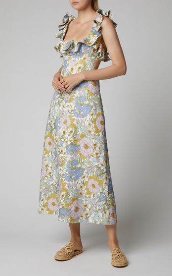 Zimmermann Trunkshow | Moda Operandi Maternity Wardrobe, Dress 2022, Summer 2025, Linen Summer, Linen Midi Dress, Floral Fashion, Mellow Yellow, Printed Linen, Inspired Dress