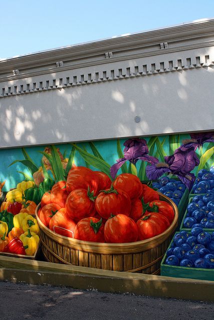 Painted Shipping Containers, Office Paint Schemes, Library Murals, Food Mural, Farmers Market Logo, Fence Murals, Urban Market, Outdoor Murals, South Haven Michigan