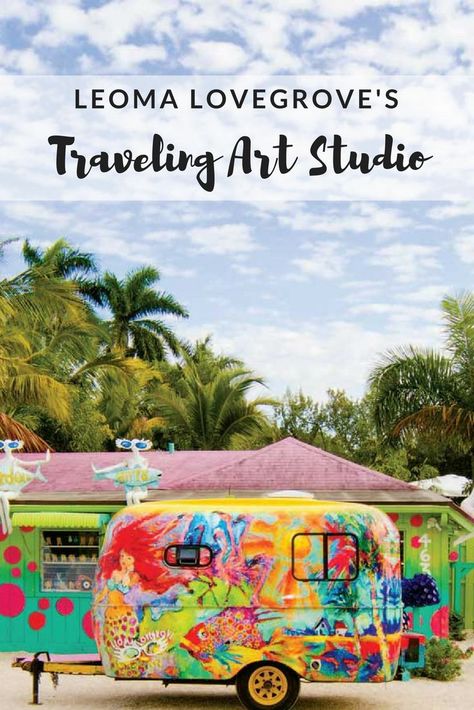 We’ve been talking a lot lately about artful adventures and creating art-on-the-go. In fact, it’s the theme of our July/August issue of Cloth Paper Scissors, on newsstands now. But what if you want to take the idea of art-on-the-go a step further. Say, with a traveling art studio? Artist Leoma Lovegrove did just that. Leoma’s main art… Art Studio Trailer, Trailer Art Studio, Leoma Lovegrove Art, Bus Art Studio, Mobile Art Studio Trailer, Caravan Art Studio, Van Art Studio, Rv Art Studio, Camper Art Studio